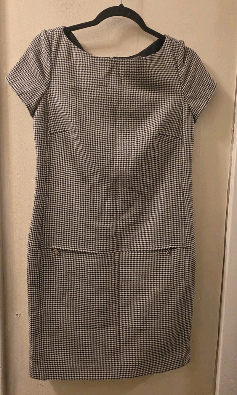 Lauren Ralph Lauren Linen Silk Dress Houndstooth Navy & White Shift Women’s 6